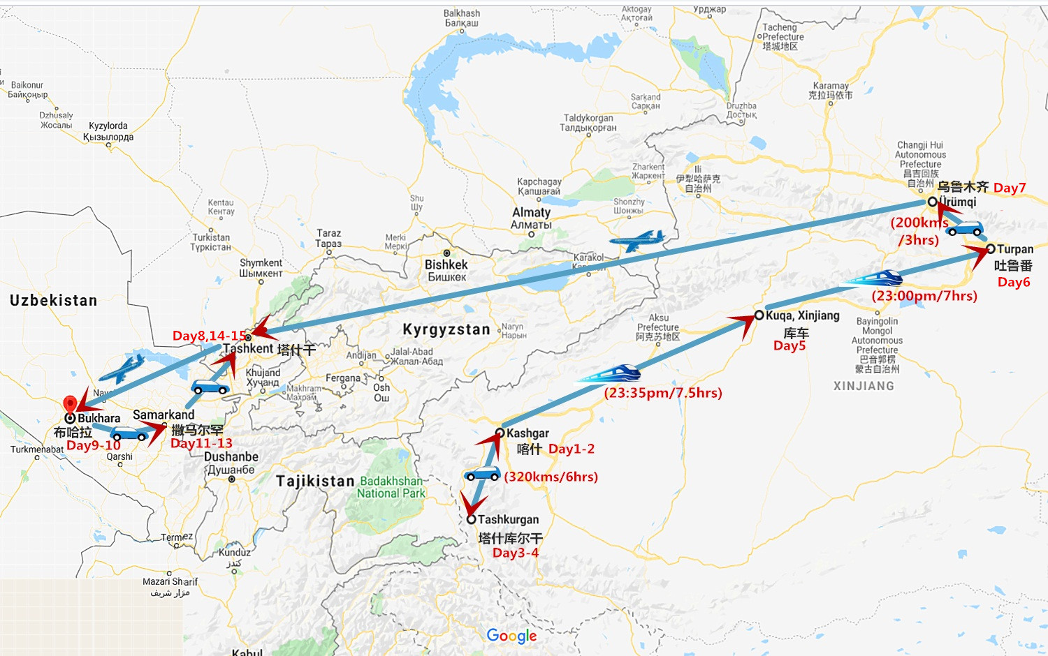 15-days-great-silk-road-from-kashgar-to-tashkent-map