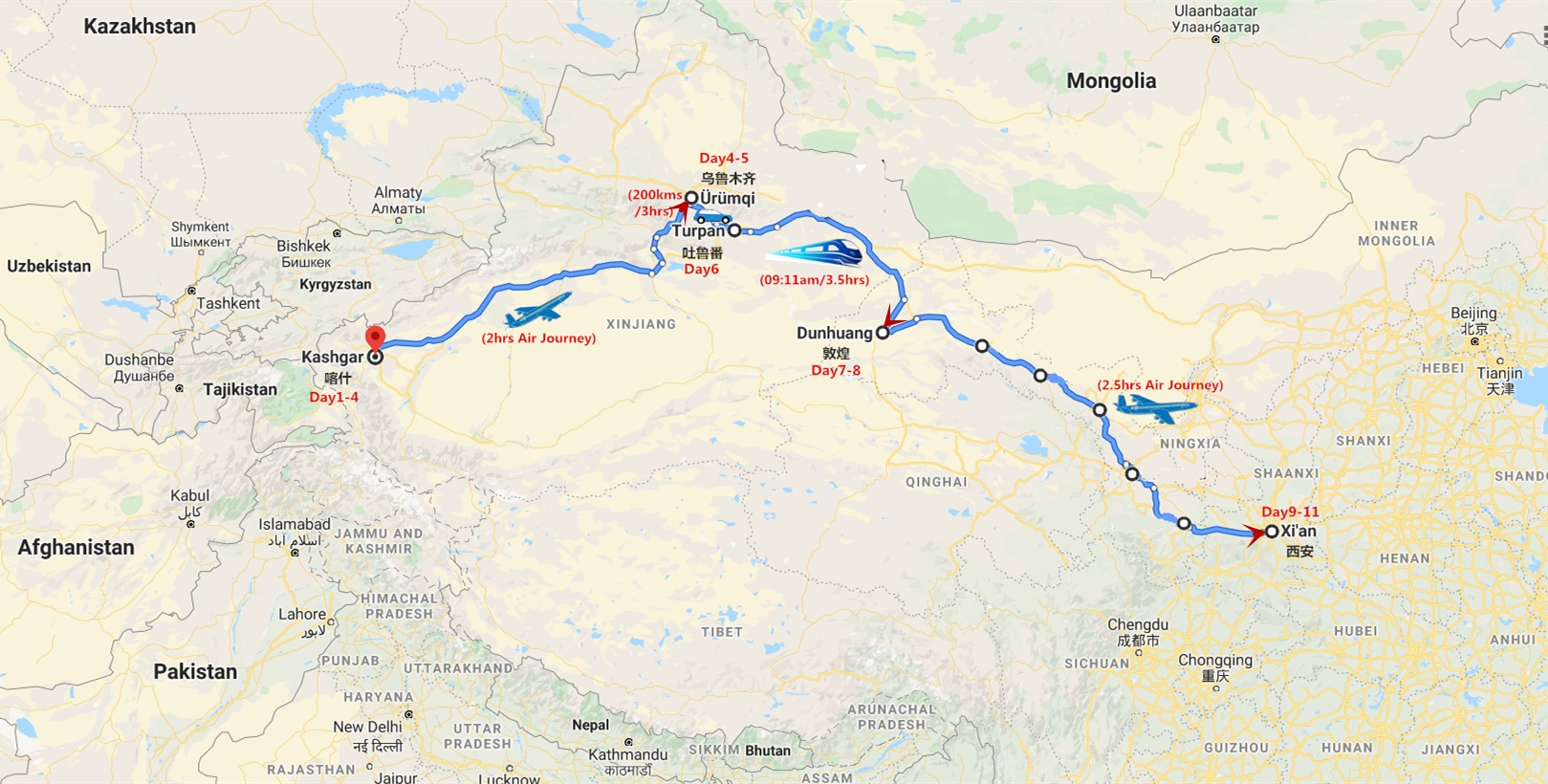 11-days-silk-road-xinjiang-tour-travel-map
